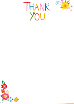 A thank you card with flowers in the corner.