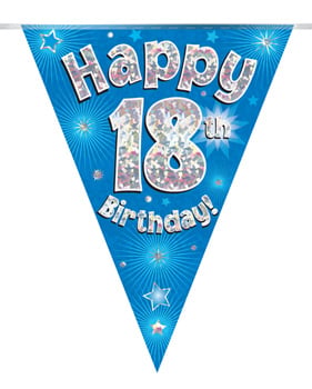 A blue banner that says "Happy 18th birthday."