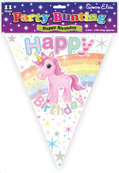 A party bunting with a pink unicorn on it.