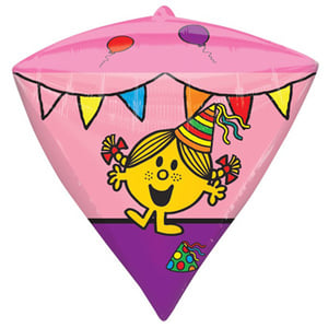 A pink and purple balloon with a cartoon character on it.