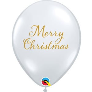 A white balloon with the words "Merry Christmas" on it.