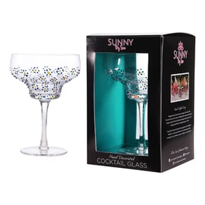 A hand-decorated sunny cocktail glass in a box.