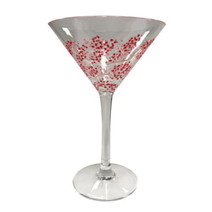 A martini glass with red berries on it.

(There are no grammatical errors in the original sentence.)