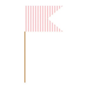 A pink and white striped flag on a stick on a white background.