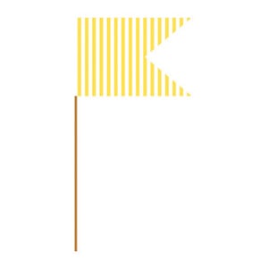 A yellow and white striped flag on a stick is on a white background.