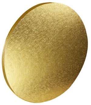 A close-up of a gold circle on a white background.