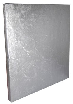 A square piece of silver paper with a floral pattern.