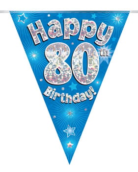 A blue banner that says "Happy 80th Birthday".