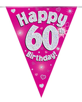 A pink banner that says "Happy 60th Birthday."
