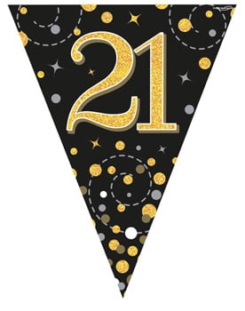 A black and gold flag with the number 21 on it.