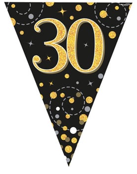 A black and gold flag with the number 30 on it.
