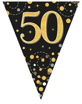 A black and gold flag with the number 50 on it.