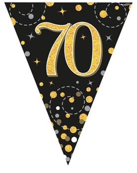 A black and gold flag with the number 70 on it.