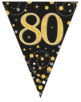A black and gold flag with the number 80 on it.