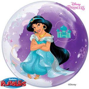 A Disney Princess balloon with Jasmine in a blue dress.