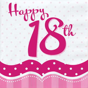 A napkin that says "Happy 18th" on it.