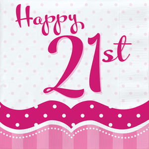A napkin that says "Happy 21st" on it.