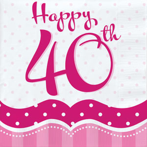 A napkin that says "Happy 40th" on it.