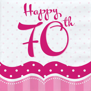 A napkin that says "Happy 70th" on it.