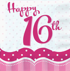 A napkin that says "Happy 16th" on it.