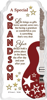A sign that says "a special grandson" on it.
