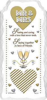 A sign that says "Mr. and Mrs. Sharing and Caring with a love that never ends."