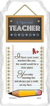 A sign that says "A special teacher" on it.