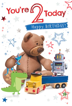 A birthday card that says "You're 2 today."