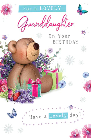 A birthday card that says "For a lovely granddaughter on your birthday"