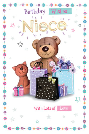 A birthday card for a niece, with lots of love.