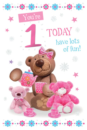 A birthday card that says you're 1 today, have lots of fun.