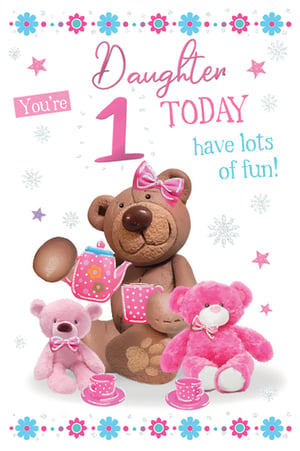 A birthday card for a daughter that says, "Daughter, today have lots of fun."