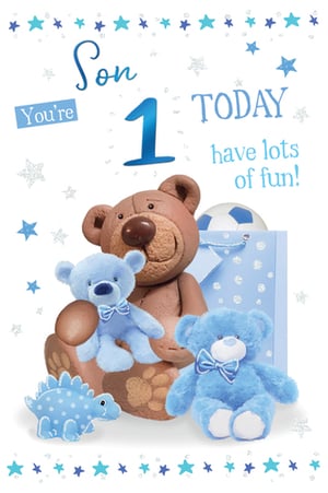 A birthday card for a son that says, "Son, today have lots of fun."