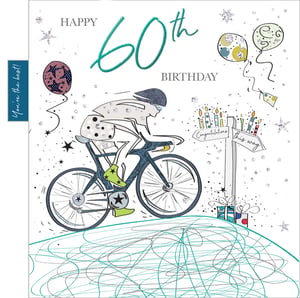 A 60th birthday card with a person riding a bike.