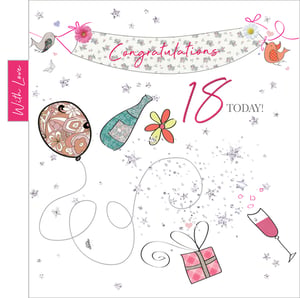 A card that says "Congratulations! 18 today!"