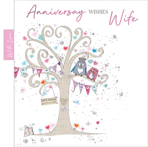 A card that says "anniversary wishes wife" on it.