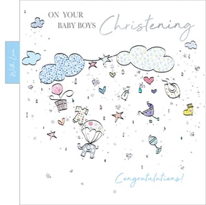 A congratulations card for a baby boy's christening.