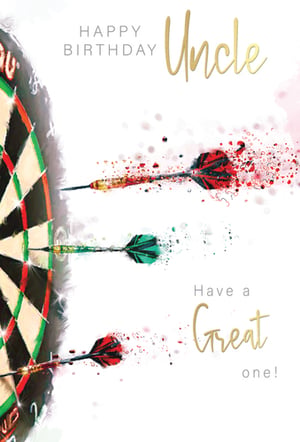 A birthday card for an uncle with a dart board.
