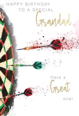A birthday card for grandad with a dart board on it.