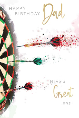 A birthday card with a dart board on it for a dad.
