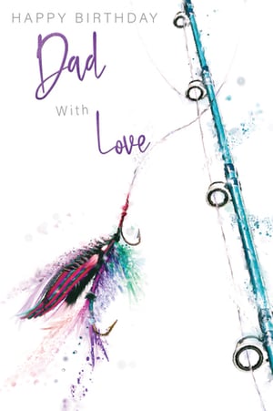 A fishing rod-themed birthday card for a dad.