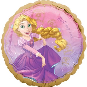 A tangled princess balloon that says "best day ever."