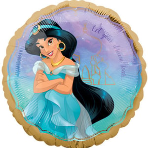 A Princess Jasmine balloon that says, "Let your dreams come true."
