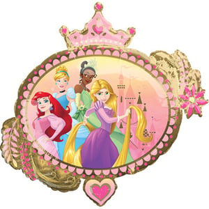 A princess balloon with a castle in the background.