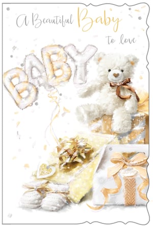 a beautiful baby to love greeting card with a teddy bear