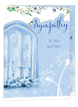 Offer a comforting message with our beautiful Sympathy card, thoughtfully designed by Out of The Blue Studios Ltd. This exquisite card features a serene blue palette, depicting a peaceful church-style window with flickering candles and delicate dandelions, creating a truly tranquil scene. The heartfelt message "Sympathy At this sad time" is elegantly presented, making it a perfect choice for expressing condolences. Each card is crafted with care, ensuring a high-quality finish that your customers will appreciate. Available in a convenient pack of 6 (1x6), these cards are an essential addition to your retail collection, providing solace and support during difficult times.