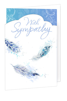 Offer a gentle touch of comfort with our beautiful 'Sympathy' card, a thoughtful choice for conveying heartfelt condolences. Designed by Out of The Blue Studios Ltd., this exquisite card features a serene watercolour feather motif in calming blues and teals, set against a crisp white background. The delicate "With Sympathy" script adds a sensitive and elegant finish.

This tasteful design provides a truly comforting way to express support during difficult times. An essential addition to your greeting card selection, it's available in a convenient pack of 6, ensuring your customers can always find the perfect message of care.