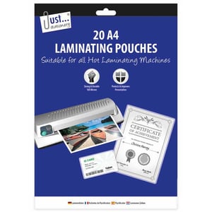 20 A4 laminating pouches are suitable for all hot laminating machines.