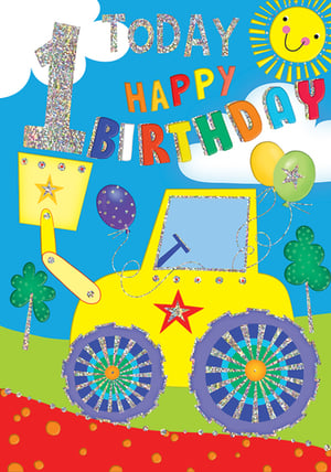 a birthday card with a yellow truck and the words today happy birthday