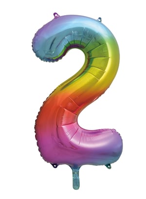 A rainbow-colored balloon in the shape of the number 2.